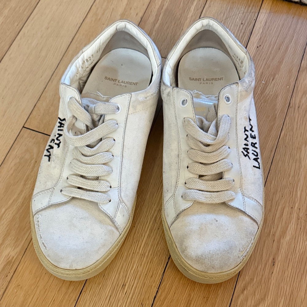 Saint Laurent Off-White Sneakers with Black Accents